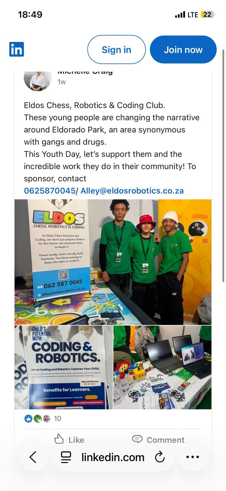 Press clipping: “These young people are changing the narrative around Eldorado Park” — Youth Day feature calling for sponsors.